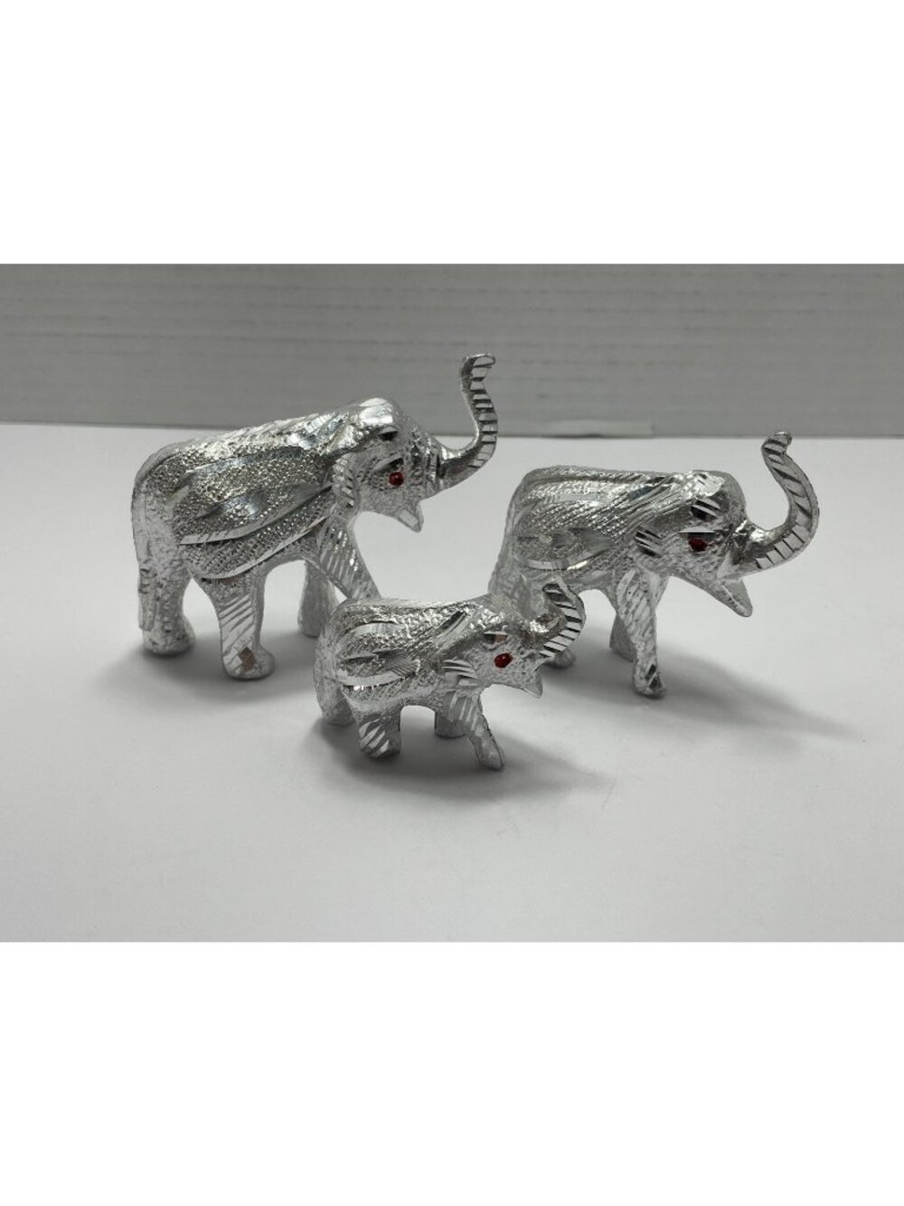 Vintage 3 Small Silver Elephants - possibly Aluminum - no makers mark - trunk up